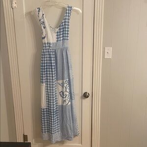 Chic Blue and White Patchwork Maxi Dress